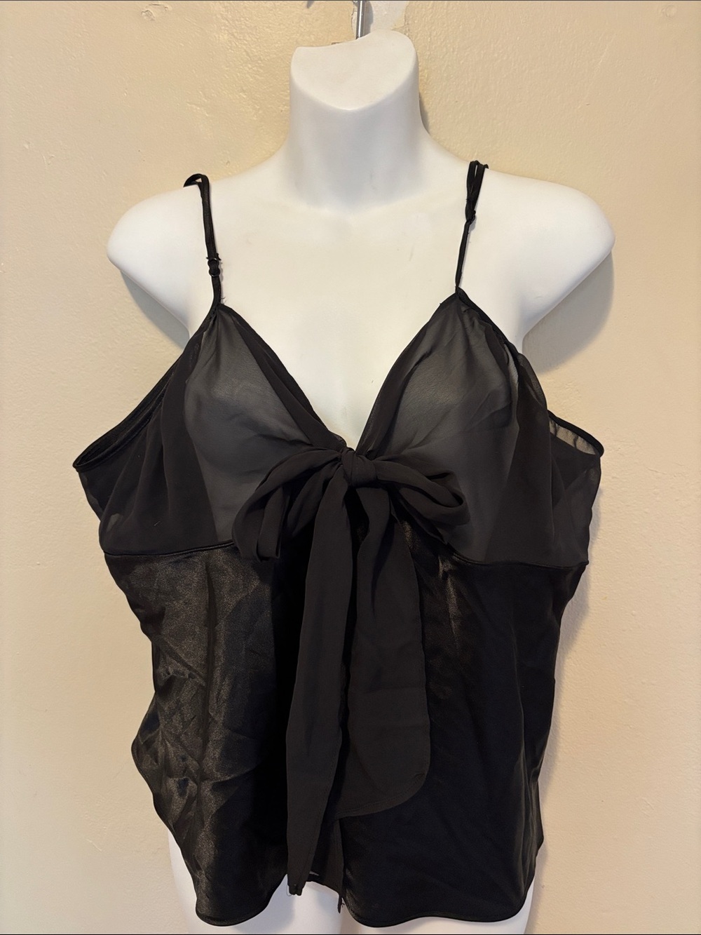 Sheer Black Tie-Front Camisole - Women Intimates & Sleepwear